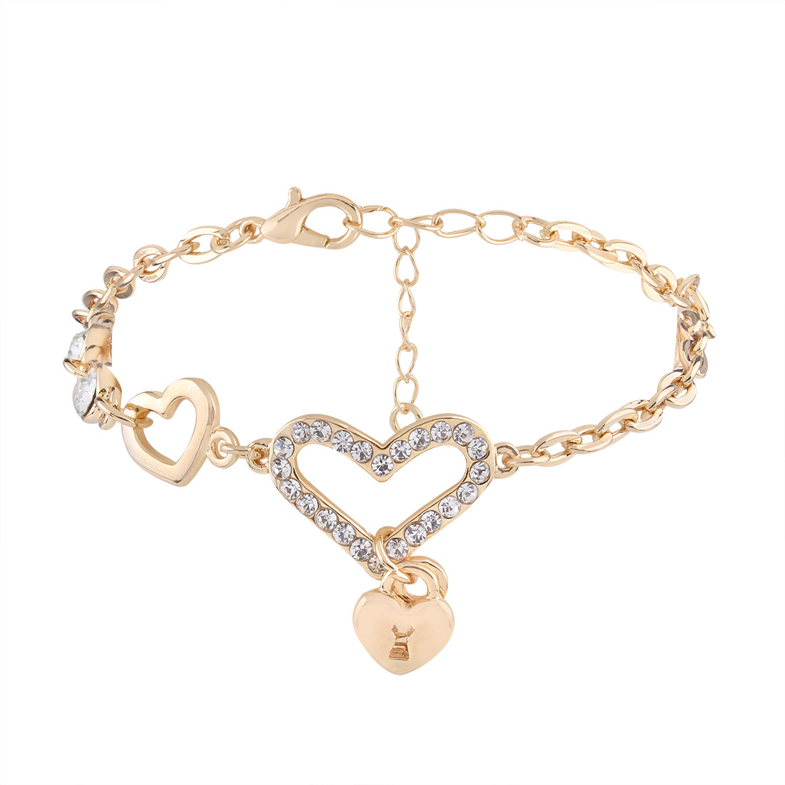 Western Style lovely Playful Heart Connected Openwork Love Pendant Diamond Bracelets