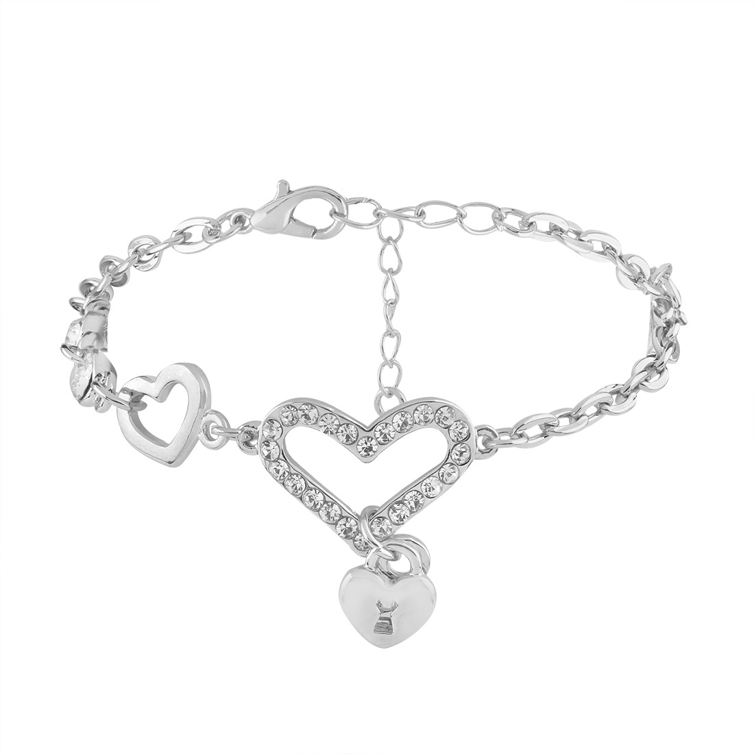 Western Style lovely Playful Heart Connected Openwork Love Pendant Diamond Bracelets
