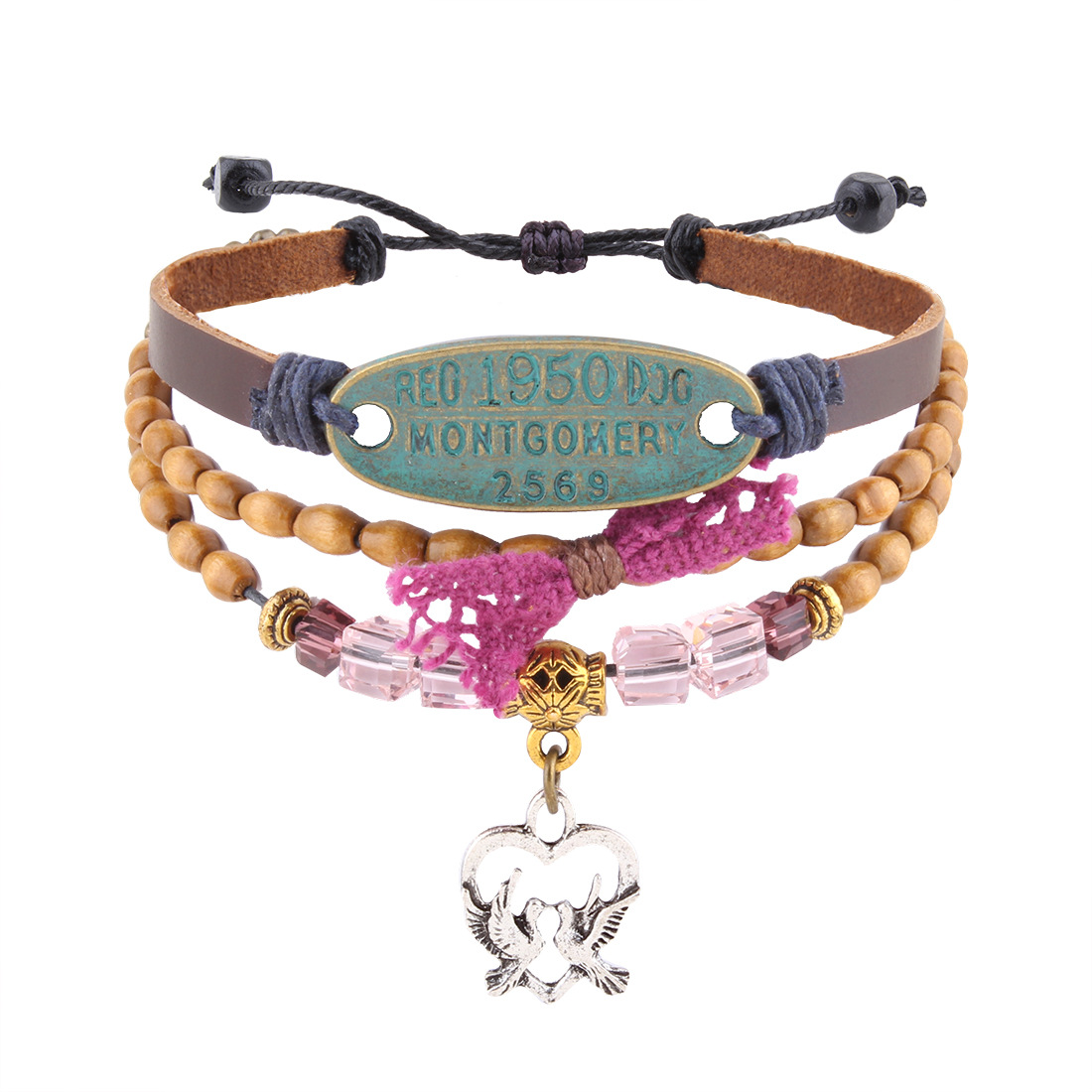 Western Style Retro folk-custom Bracelets Love Wild Crystal Wood Beads Weaving Bracelets