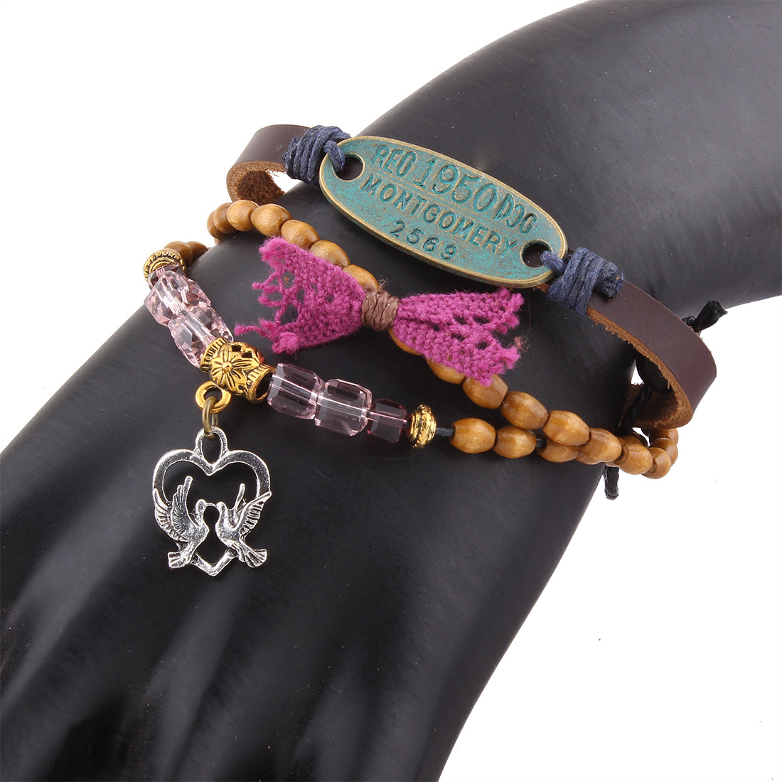 Western Style Retro folk-custom Bracelets Love Wild Crystal Wood Beads Weaving Bracelets