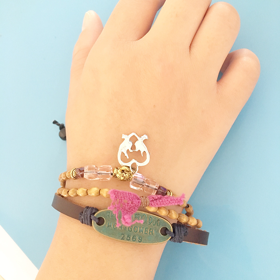 Western Style Retro folk-custom Bracelets Love Wild Crystal Wood Beads Weaving Bracelets