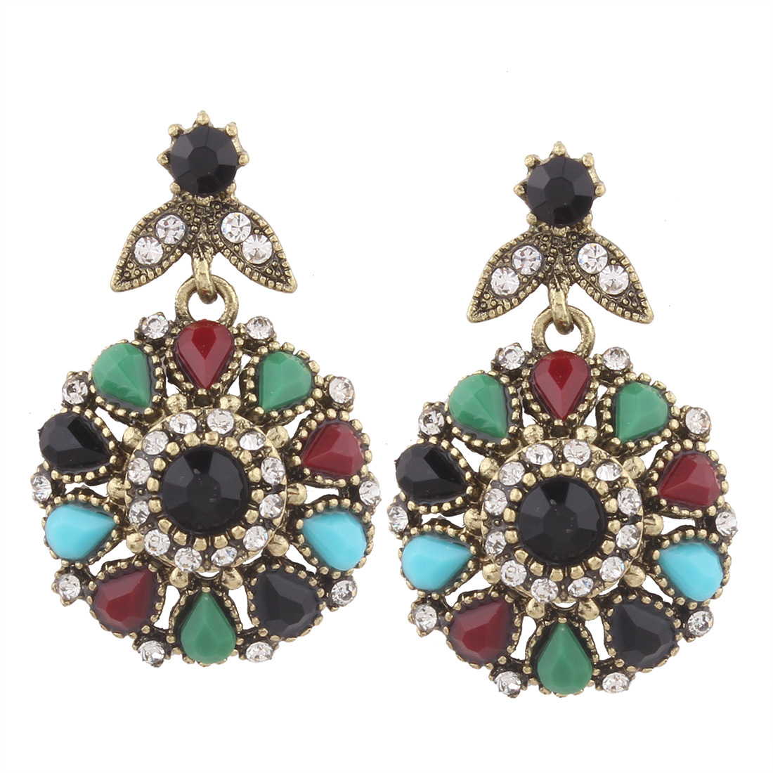 Western Style Accessories Fashion Retro Geometry Round Resin Diamond Necklace Earring