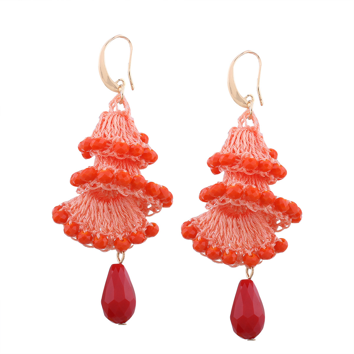 Creative Manual Weaving Crystal Beaded Spiral Earring Drop Shape Bead Fashion Wild Earring