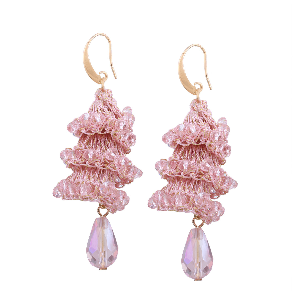 Creative Manual Weaving Crystal Beaded Spiral Earring Drop Shape Bead Fashion Wild Earring
