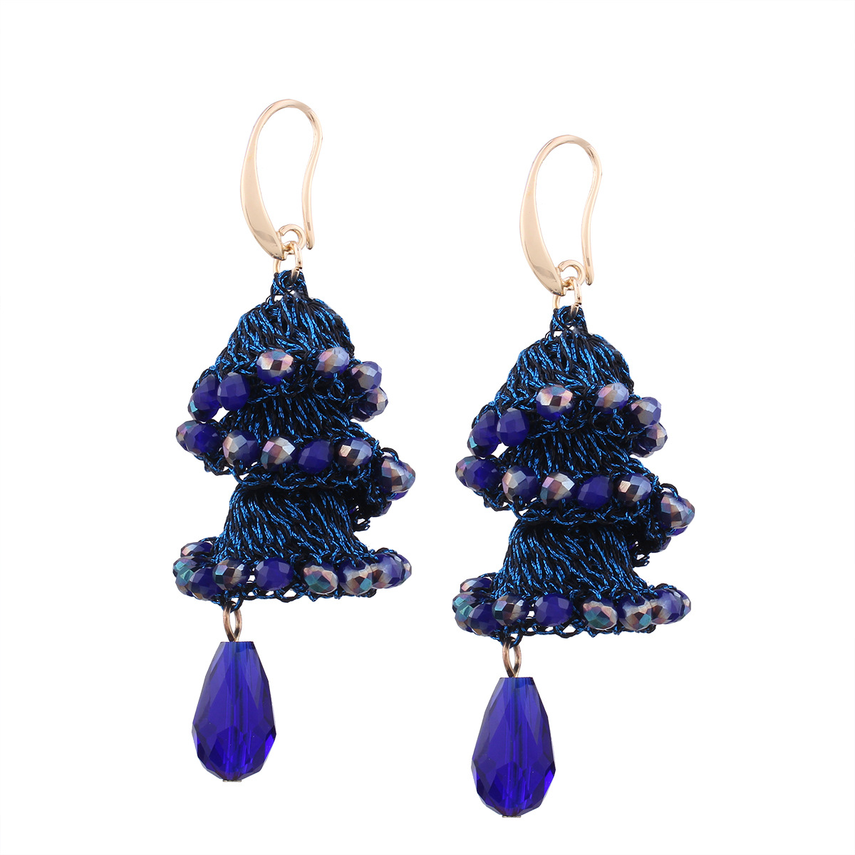 Creative Manual Weaving Crystal Beaded Spiral Earring Drop Shape Bead Fashion Wild Earring