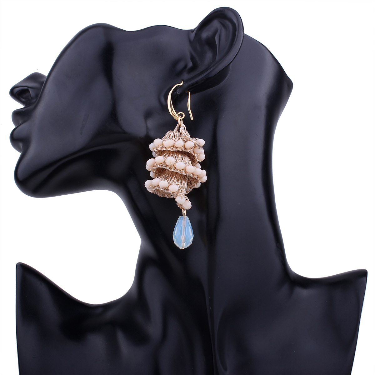 Creative Manual Weaving Crystal Beaded Spiral Earring Drop Shape Bead Fashion Wild Earring