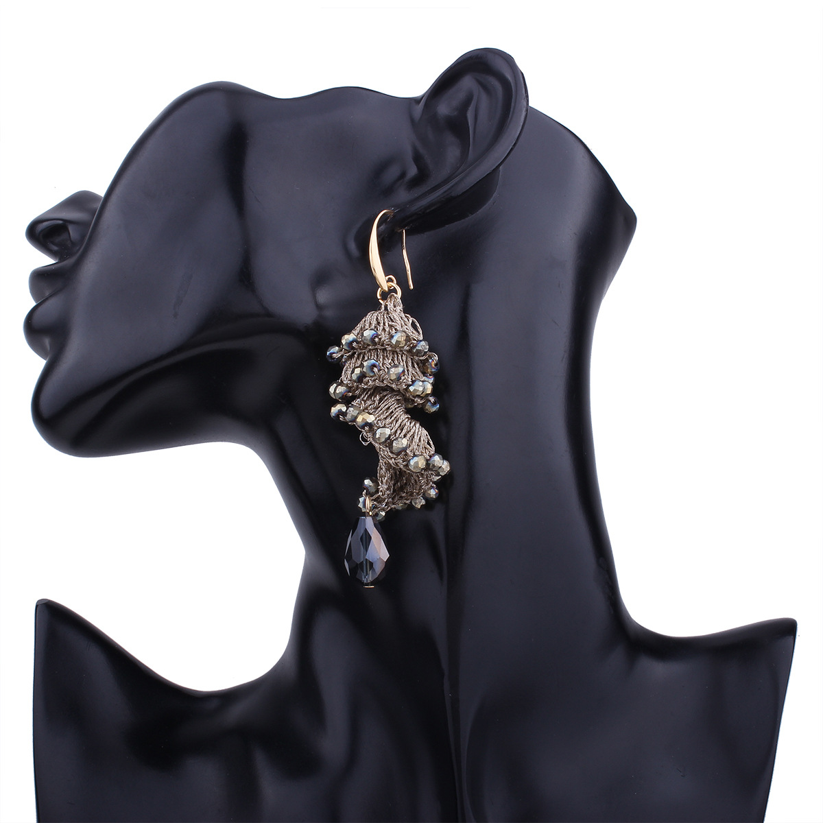 Creative Manual Weaving Crystal Beaded Spiral Earring Drop Shape Bead Fashion Wild Earring