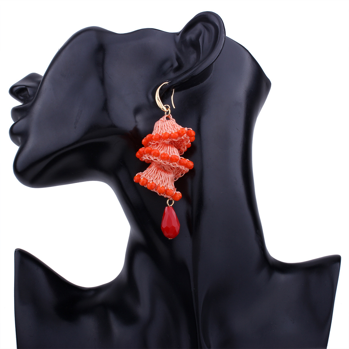 Creative Manual Weaving Crystal Beaded Spiral Earring Drop Shape Bead Fashion Wild Earring