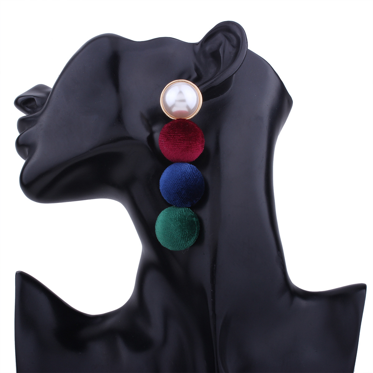 Ms Multicolor Half Pompoms Stitching Long Section Earrings Imitation Pearls Sweet Girls Earrings