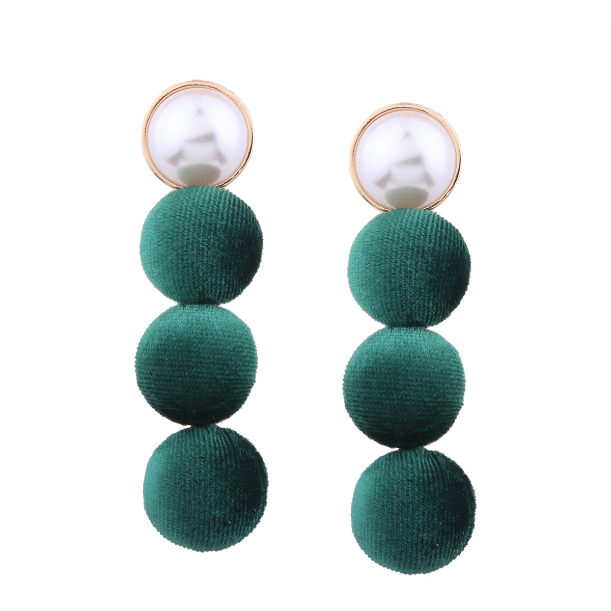 Ms Multicolor Half Pompoms Stitching Long Section Earrings Imitation Pearls Sweet Girls Earrings