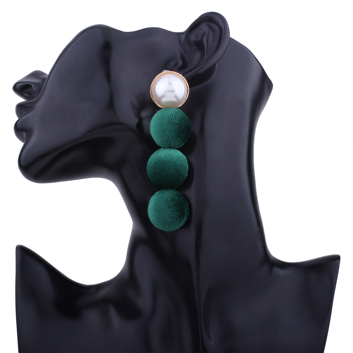 Ms Multicolor Half Pompoms Stitching Long Section Earrings Imitation Pearls Sweet Girls Earrings