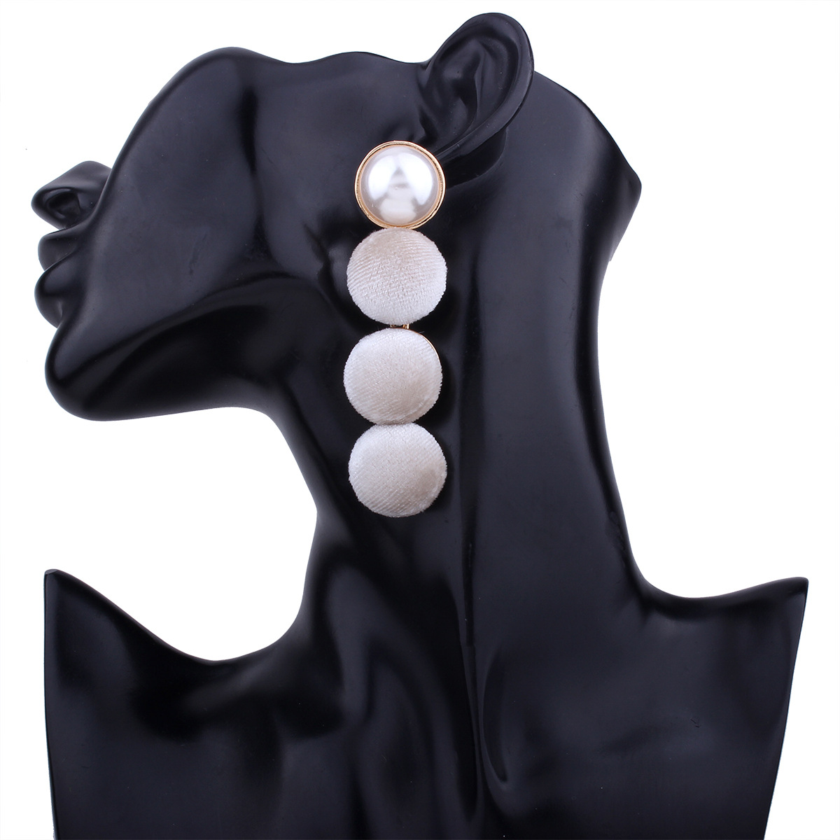 Ms Multicolor Half Pompoms Stitching Long Section Earrings Imitation Pearls Sweet Girls Earrings