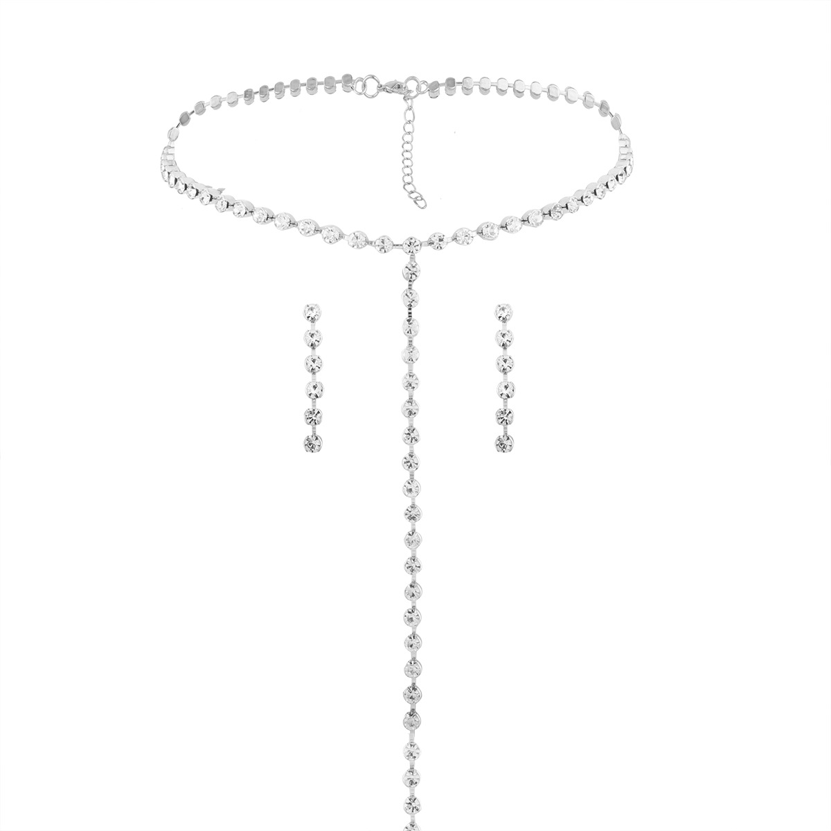 Western Style Ms Fashion Simple Style Alloy Diamond Necklace Wild Earring Jewelry