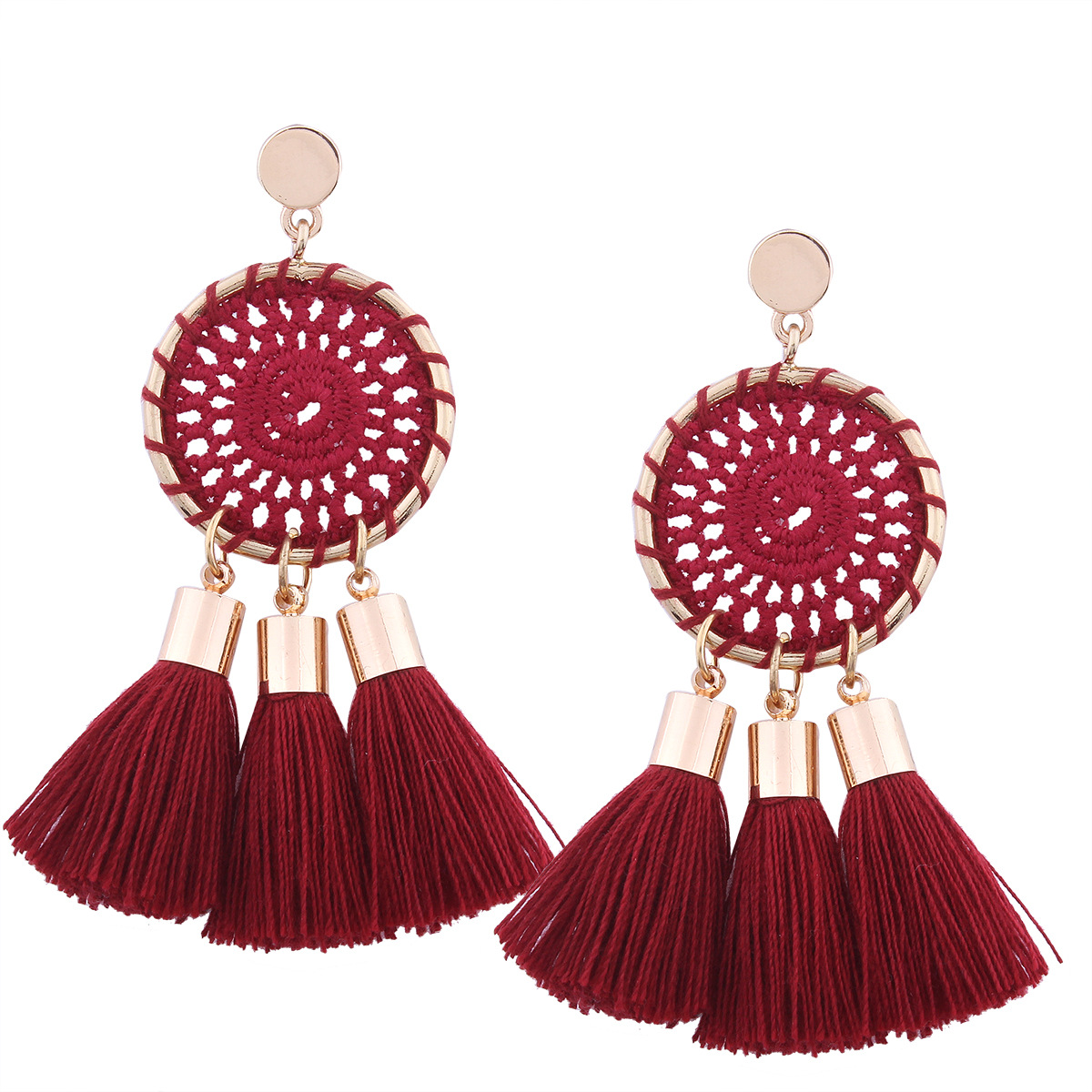 Ms Fashion The New Knitting Grid Round Earrings Simple Tassel Manual Earring