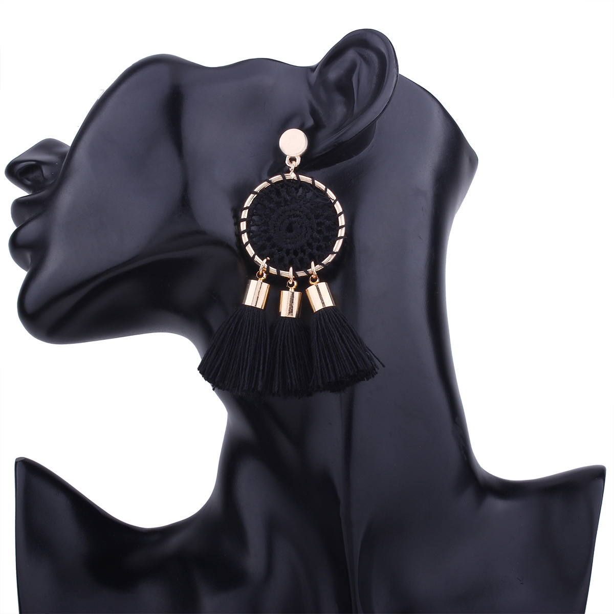 Ms Fashion The New Knitting Grid Round Earrings Simple Tassel Manual Earring
