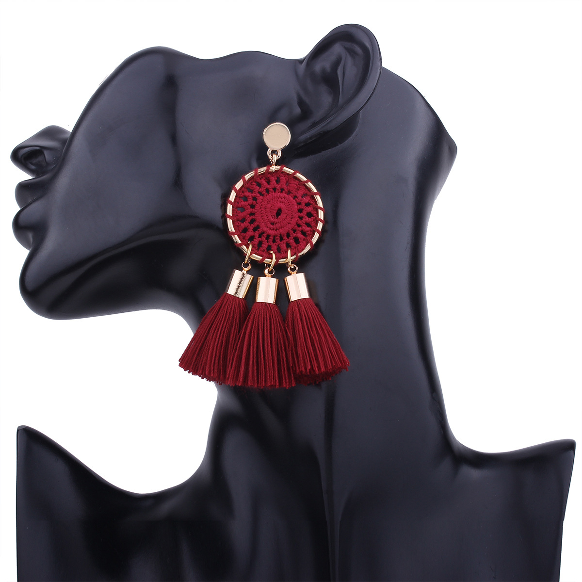 Ms Fashion The New Knitting Grid Round Earrings Simple Tassel Manual Earring