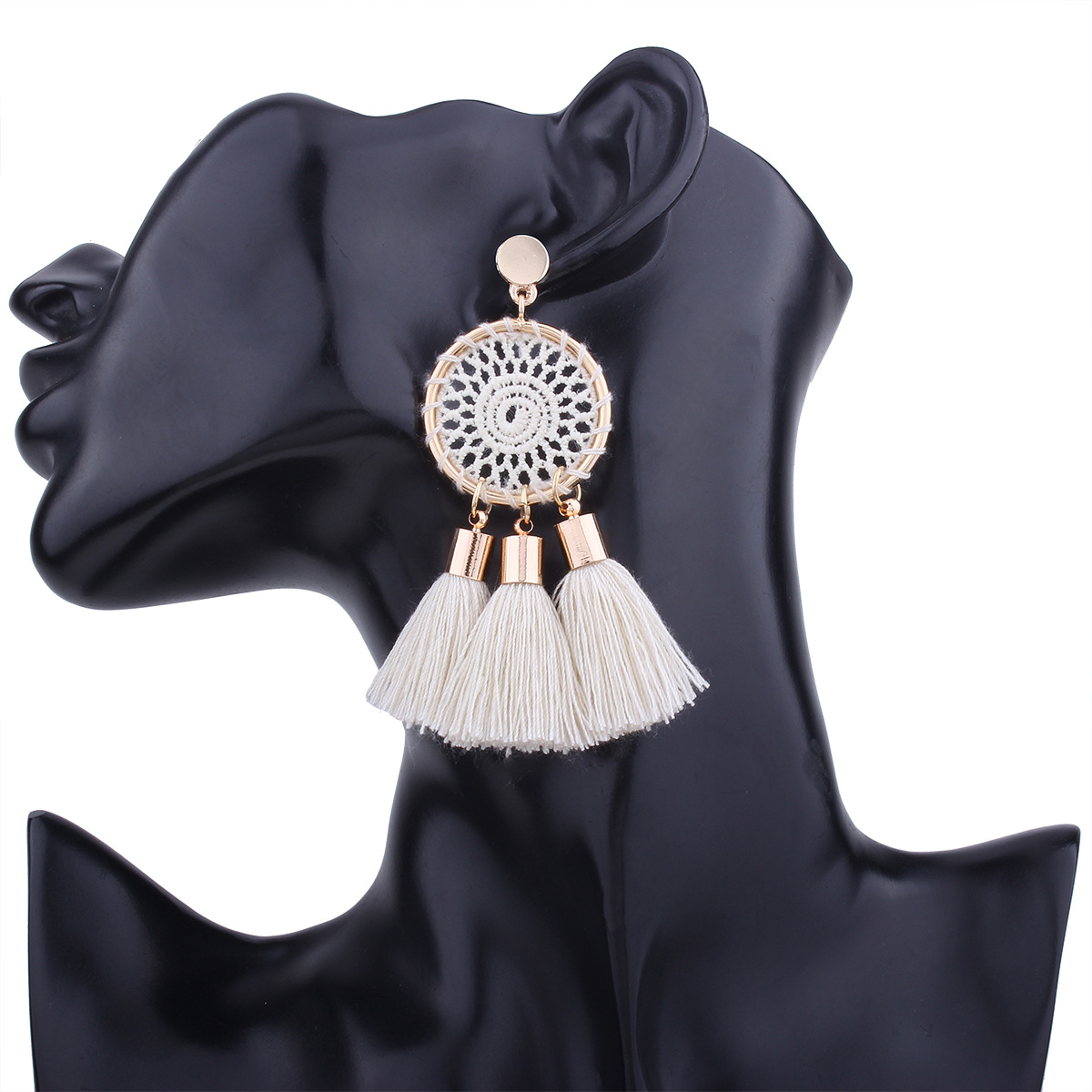 Ms Fashion The New Knitting Grid Round Earrings Simple Tassel Manual Earring