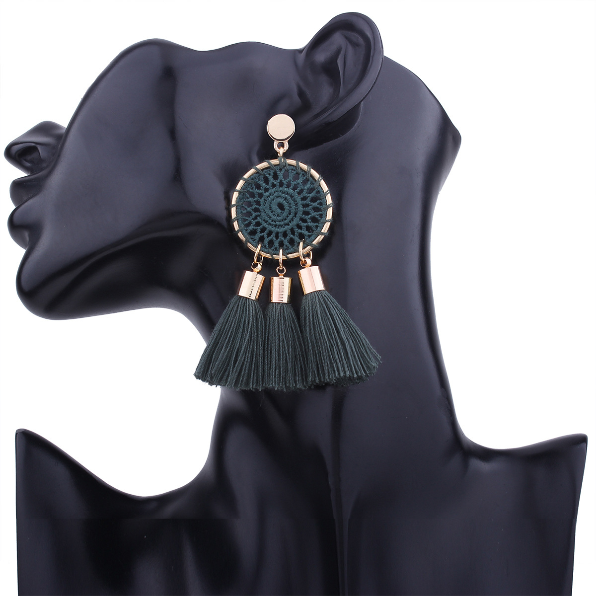 Ms Fashion The New Knitting Grid Round Earrings Simple Tassel Manual Earring