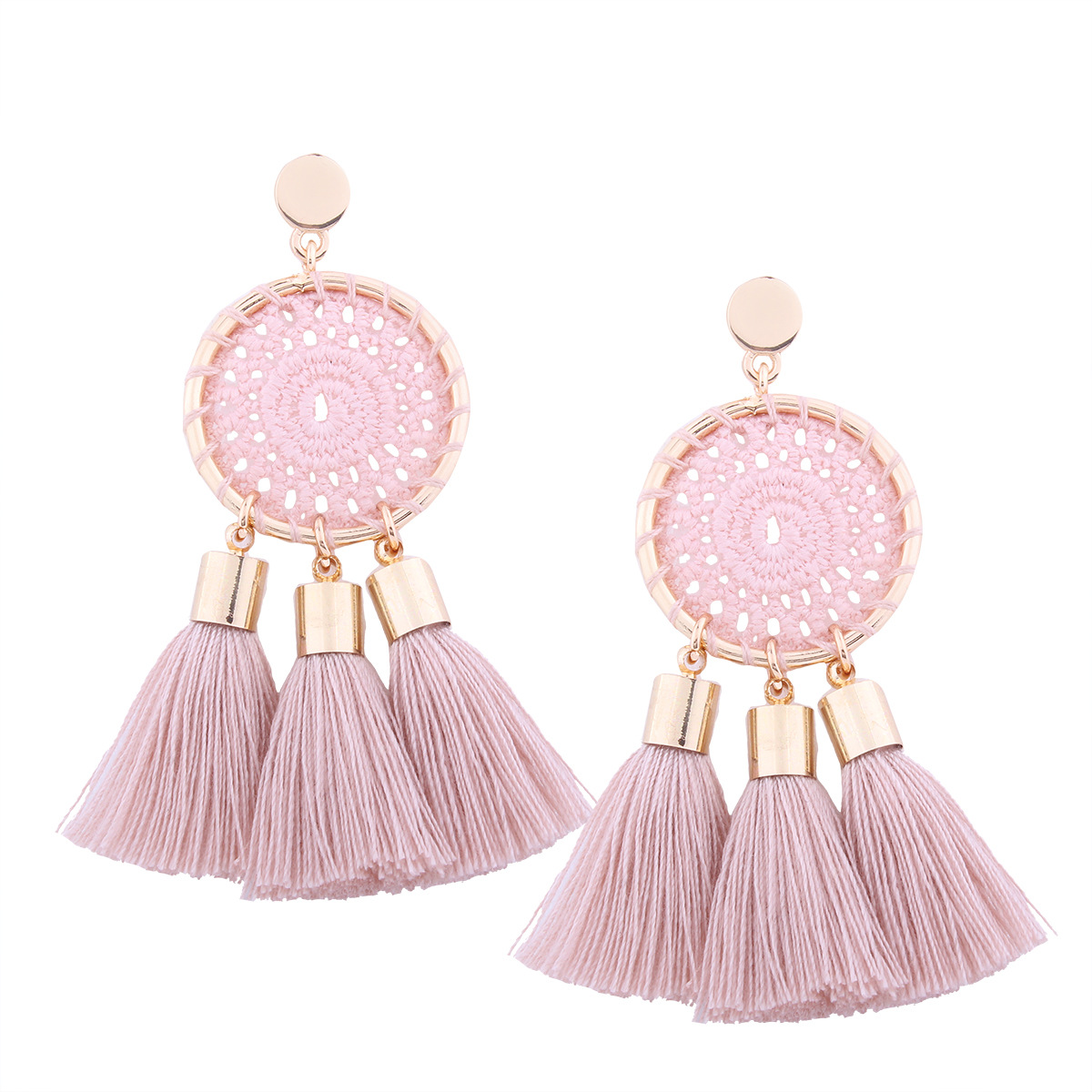 Ms Fashion The New Knitting Grid Round Earrings Simple Tassel Manual Earring