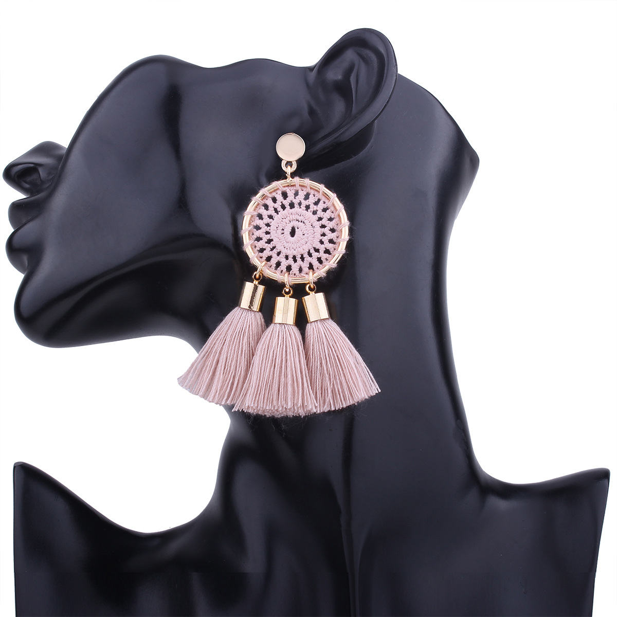 Ms Fashion The New Knitting Grid Round Earrings Simple Tassel Manual Earring