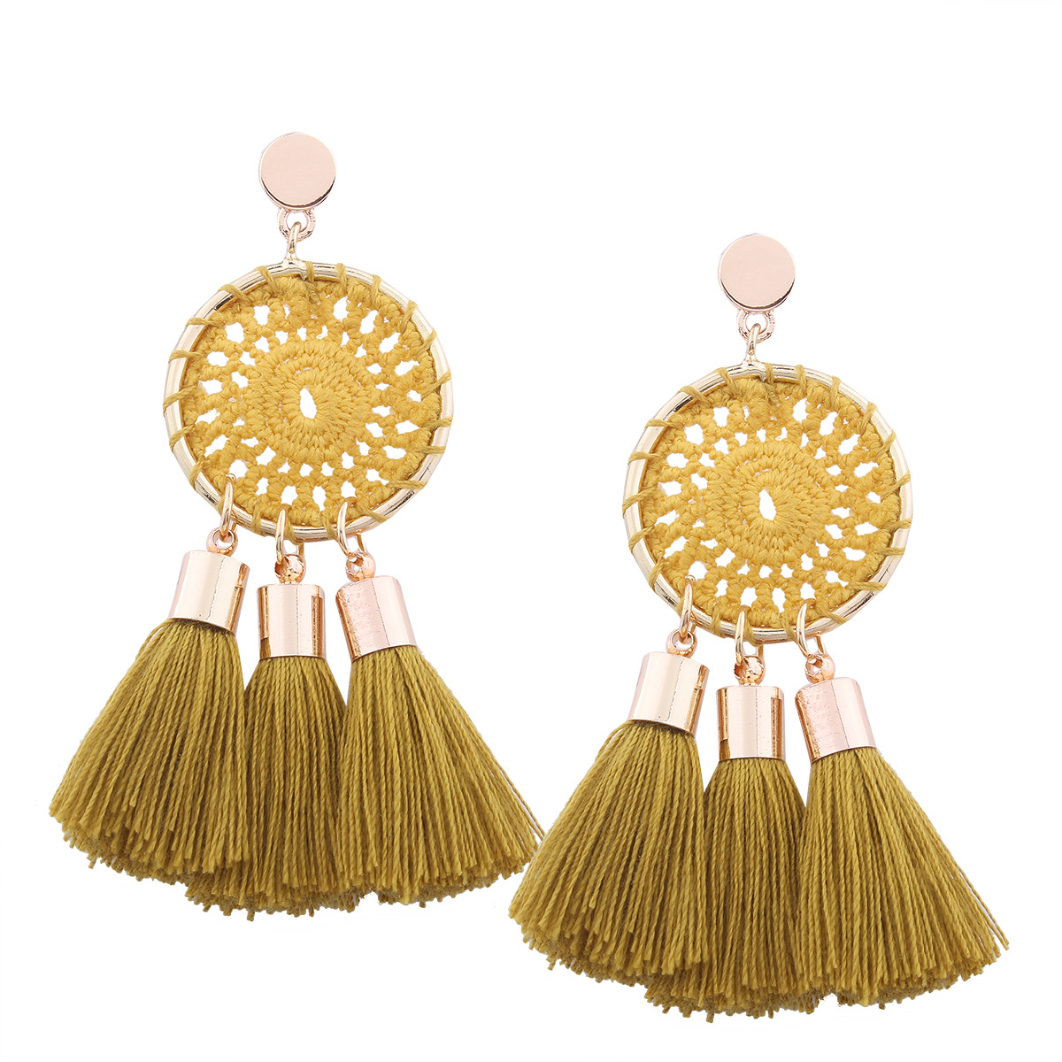 Ms Fashion The New Knitting Grid Round Earrings Simple Tassel Manual Earring