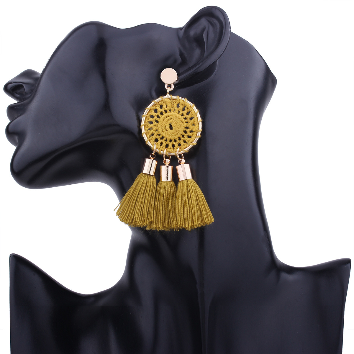 Ms Fashion The New Knitting Grid Round Earrings Simple Tassel Manual Earring