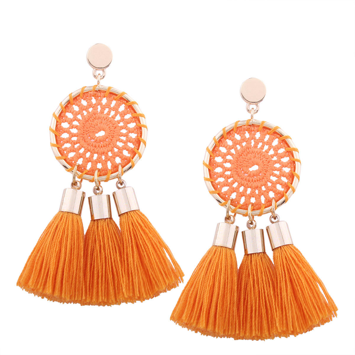 Ms Fashion The New Knitting Grid Round Earrings Simple Tassel Manual Earring