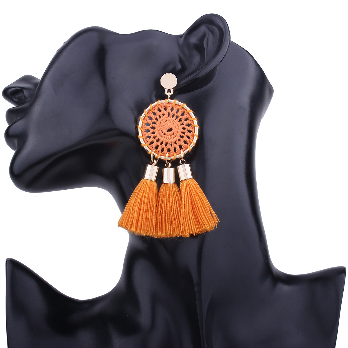 Ms Fashion The New Knitting Grid Round Earrings Simple Tassel Manual Earring