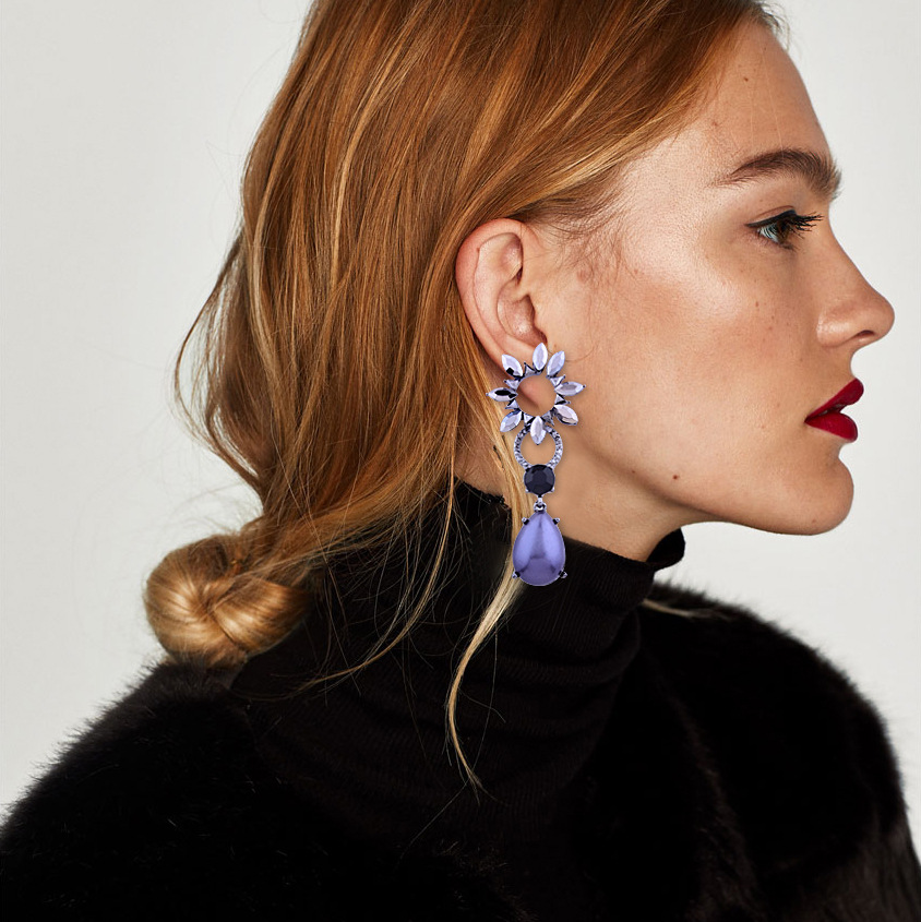 Western Style High End luxurious Aristocratic Wind Openwork Sun Flower Gem Imitation Wild Earring