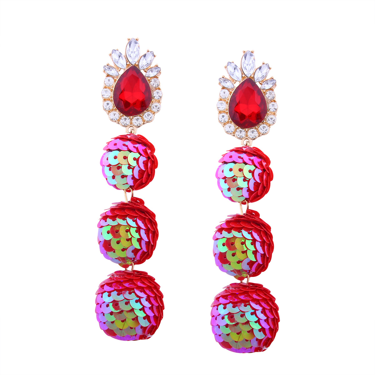 Western Style Ms Personality Temperament Wild Sequins Ball Diamond fine Earring