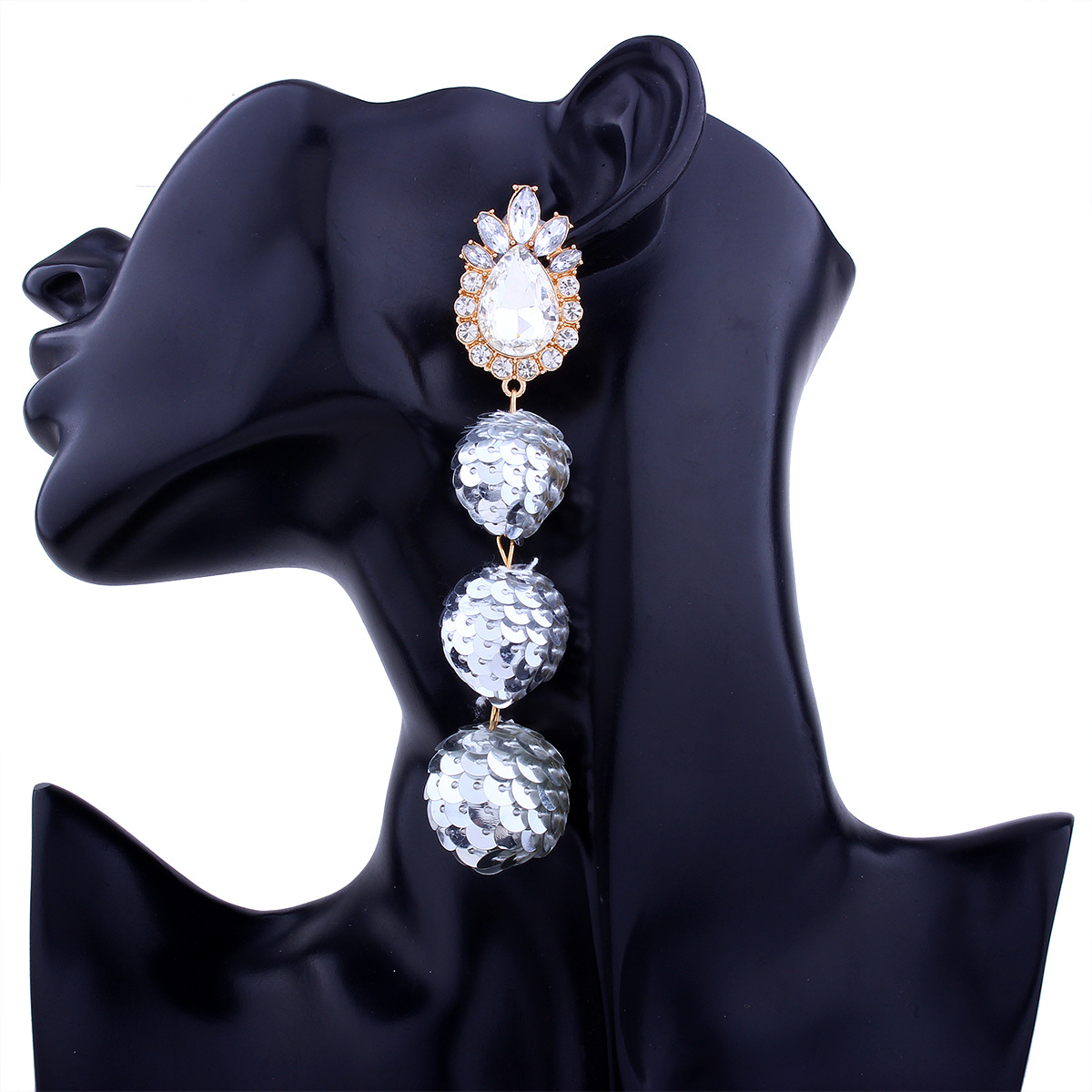 Western Style Ms Personality Temperament Wild Sequins Ball Diamond fine Earring
