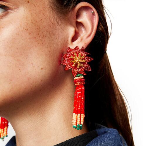 Western Style Ms Manual Beaded Tassel Earrings Sun flower Modeling Diamond Earring