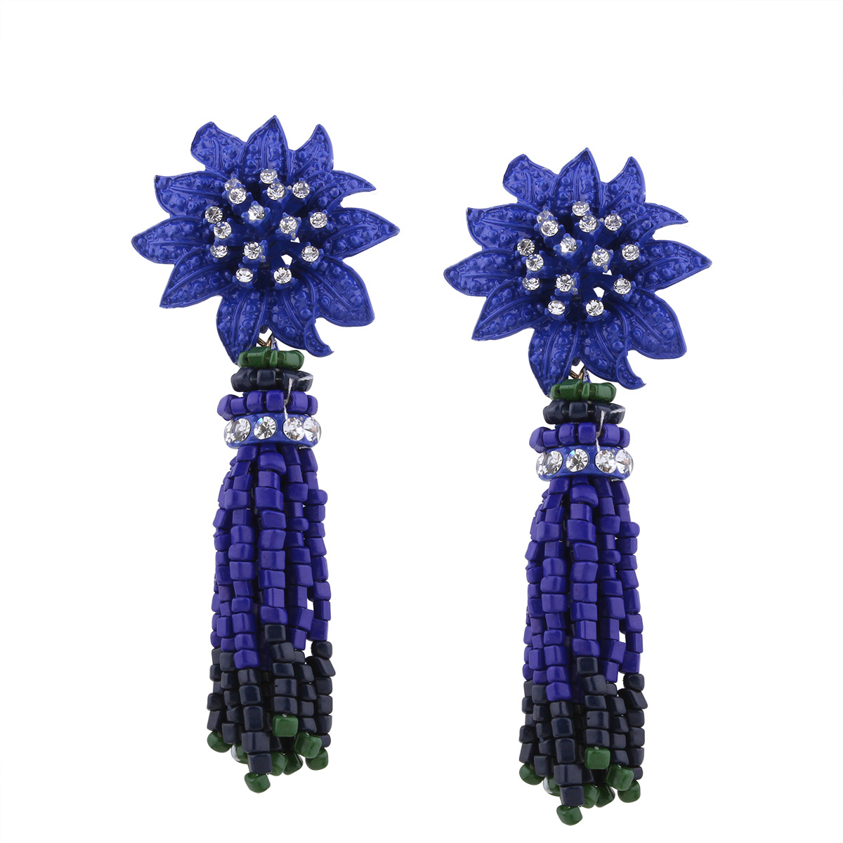 Western Style Ms Manual Beaded Tassel Earrings Sun flower Modeling Diamond Earring