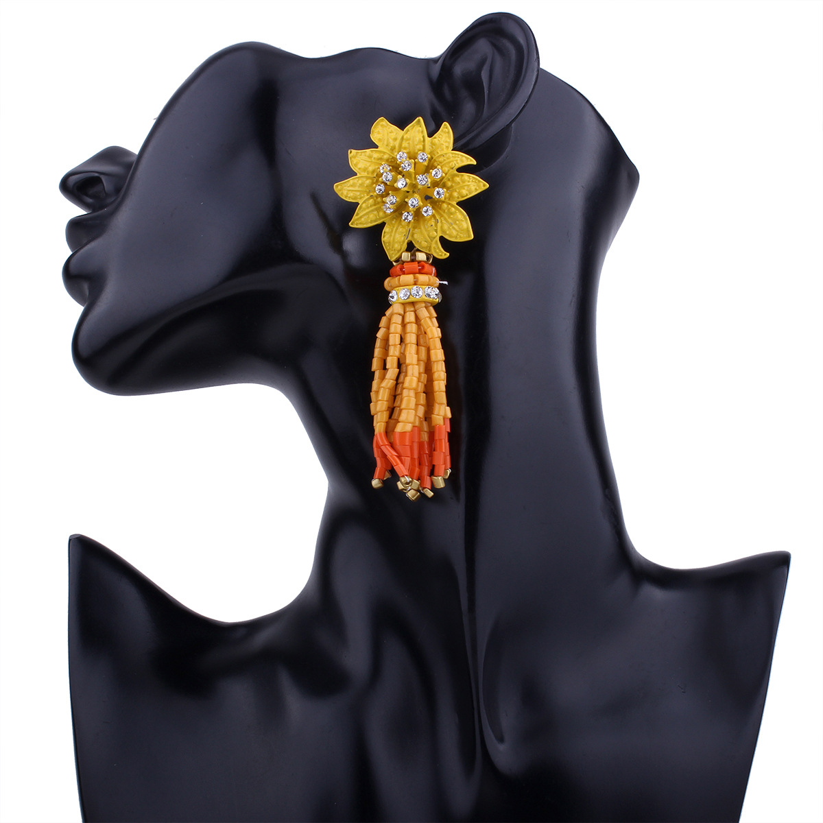 Western Style Ms Manual Beaded Tassel Earrings Sun flower Modeling Diamond Earring