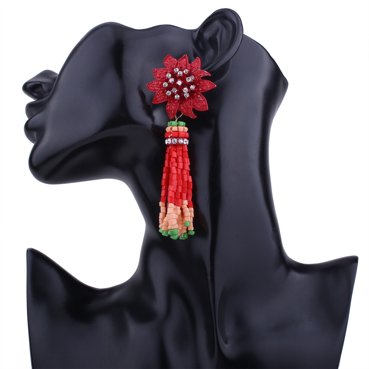 Western Style Ms Manual Beaded Tassel Earrings Sun flower Modeling Diamond Earring