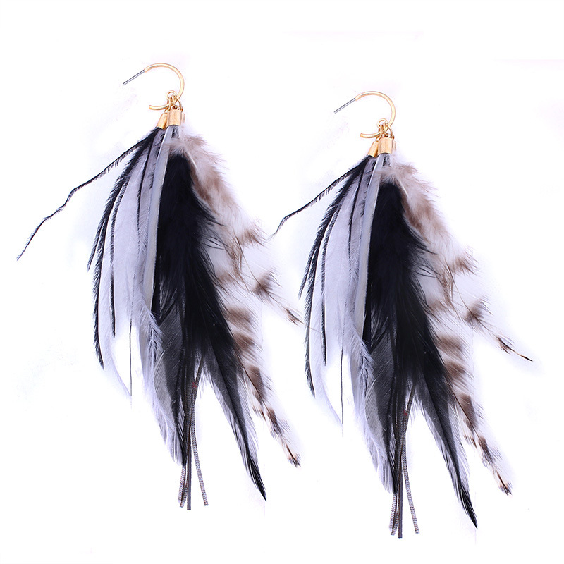 Ms folk-custom Feather Beautiful Earring Fashion Wild Long Section Temperament Earrings