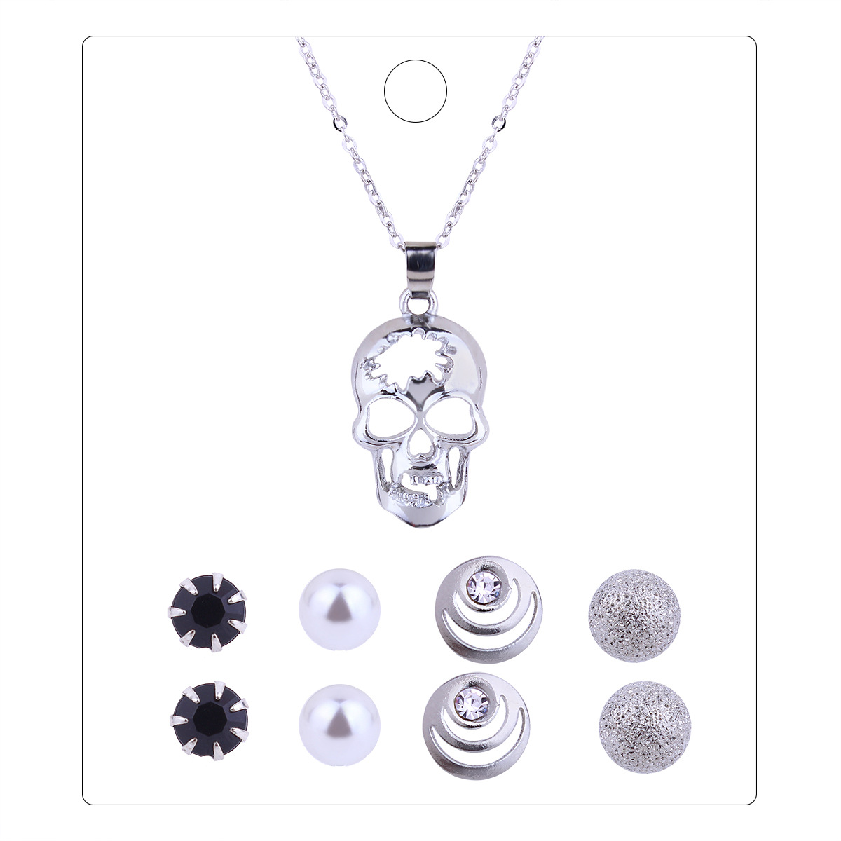 Ms Trend Personality Simple Style Cool Domineering Skull Pendant Necklace Earring