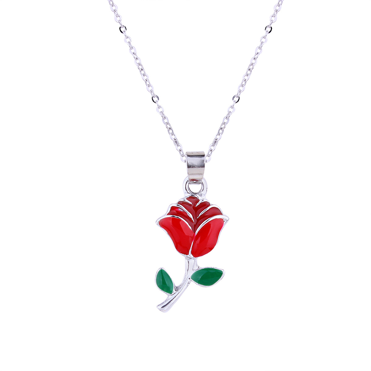 Ms Simple Fresh Red Rose Flowers Pendant Necklace Diamond Earring