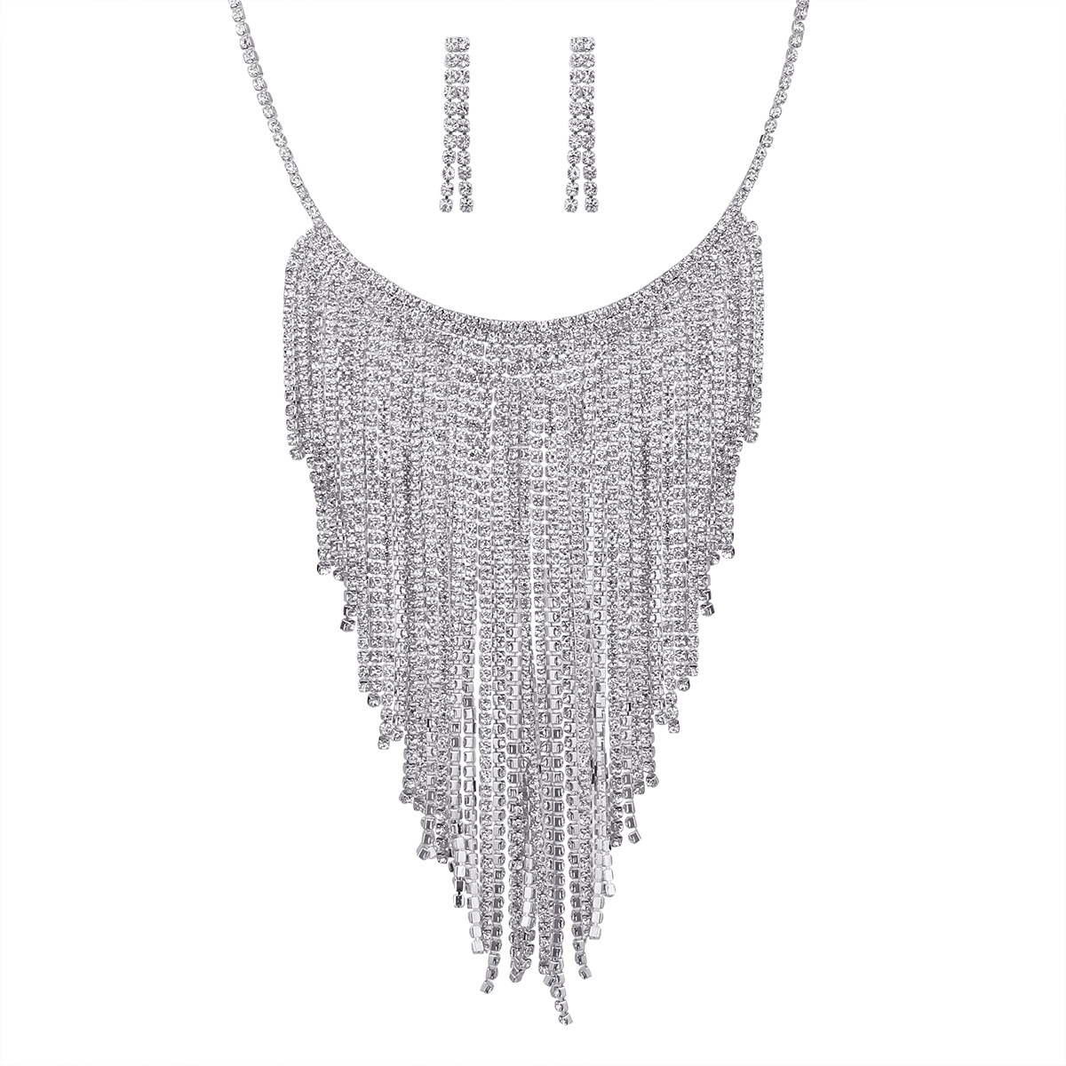 Western style Ms Fashion luxurious Quality Metal Texture Tassel Necklace Earring