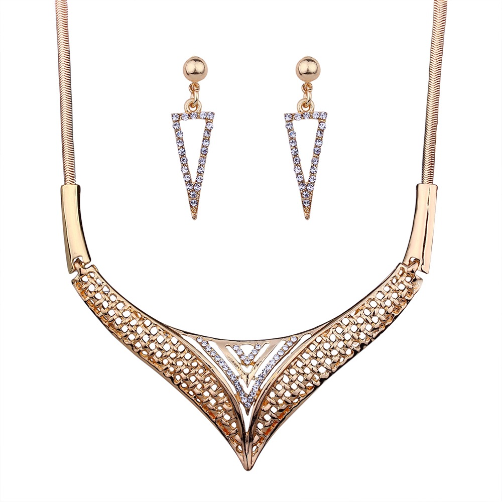 Fashion Creative Necklace Geometric Elements Triangle Simple Diamond Pendant Earrings