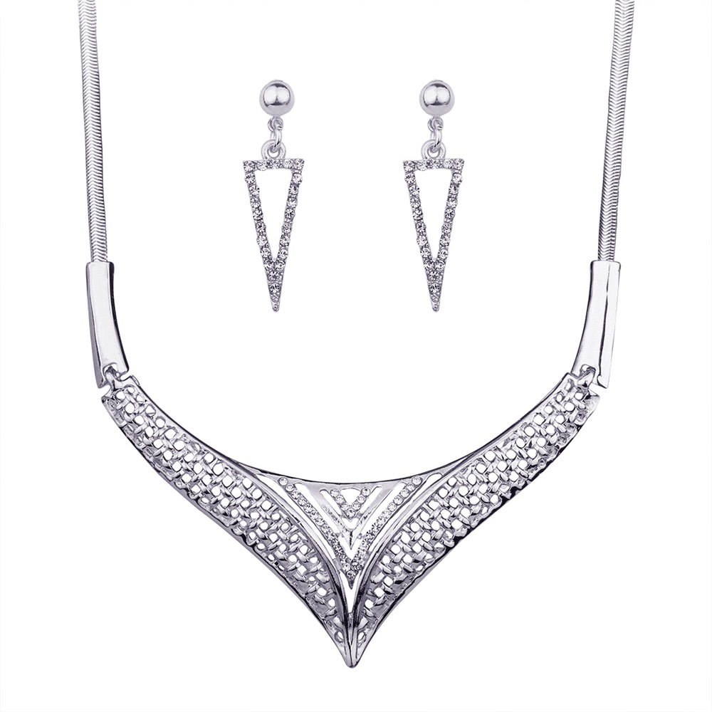 Fashion Creative Necklace Geometric Elements Triangle Simple Diamond Pendant Earrings