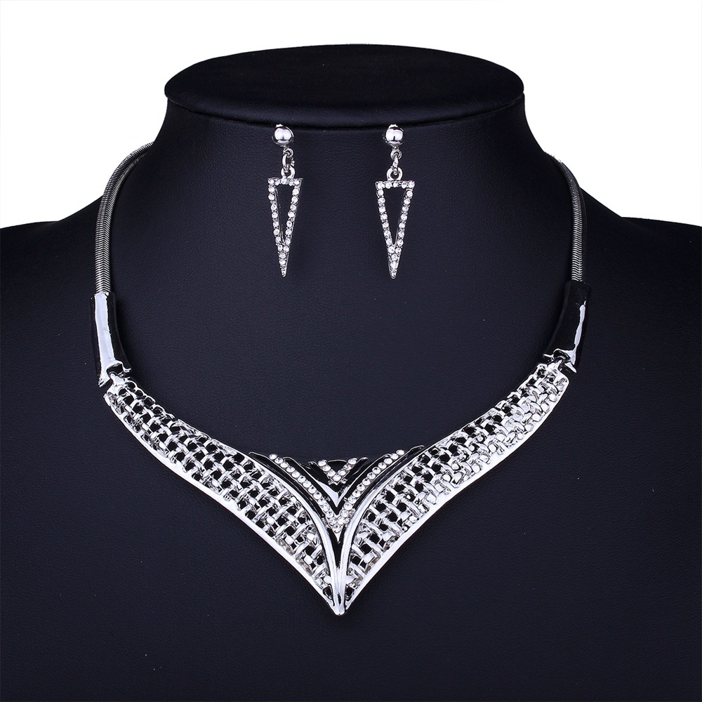 Fashion Creative Necklace Geometric Elements Triangle Simple Diamond Pendant Earrings