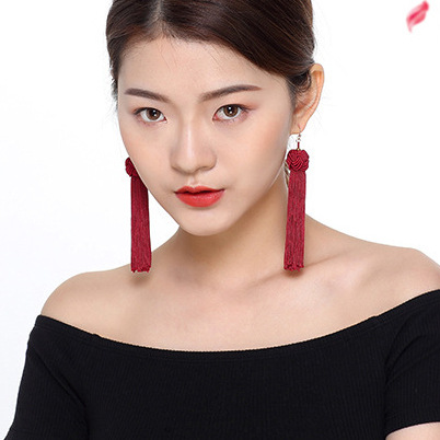 Western Style Ms The New Fashion Manual Weaving Ball Long Section Tassel Earring