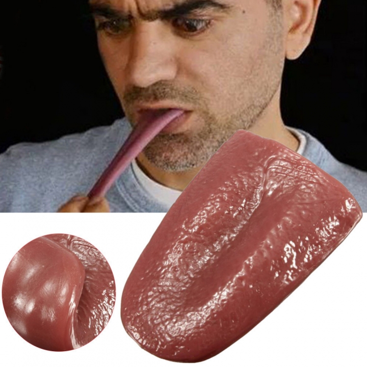 Novelty Halloween Joke Prank Realistic Pierced Fake Tongue Close up Magic Prop