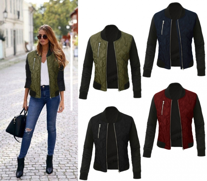 Western style Ms Autumn And Winter The New Solid color fashion zipper Quilted coat jacket