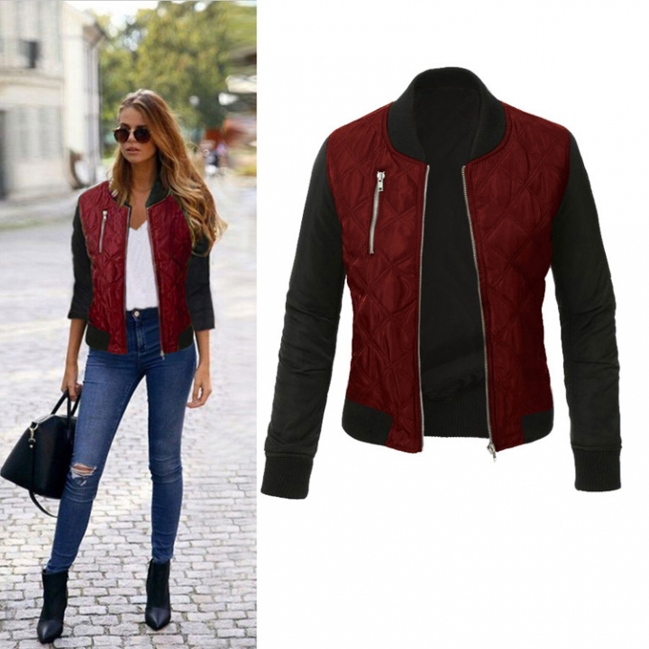 Western style Ms Autumn And Winter The New Solid color fashion zipper Quilted coat jacket