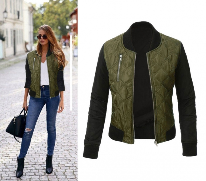 Western style Ms Autumn And Winter The New Solid color fashion zipper Quilted coat jacket