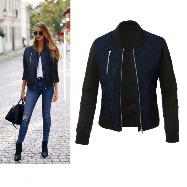 Western style Ms Autumn And Winter The New Solid color fashion zipper Quilted coat jacket