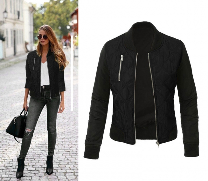 Western style Ms Autumn And Winter The New Solid color fashion zipper Quilted coat jacket