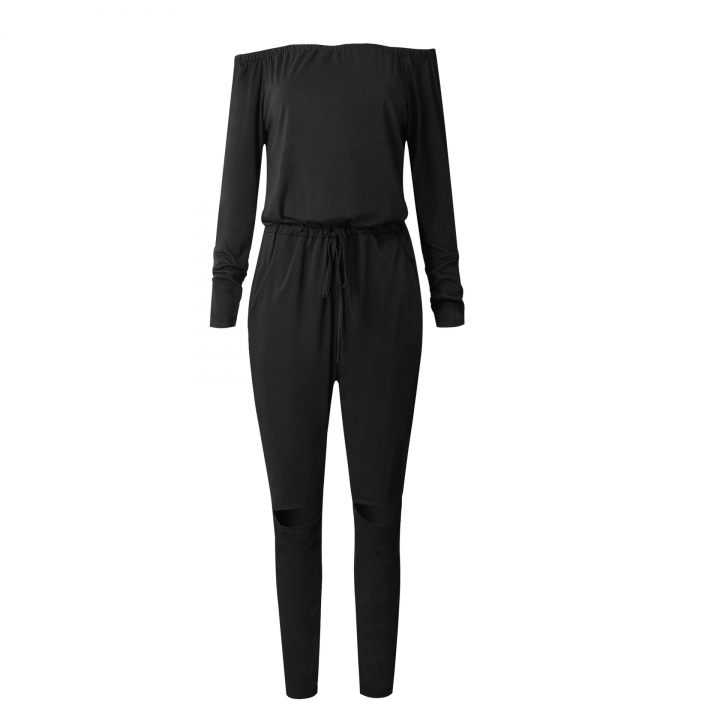 Ms Solid Color A Word Collar Tube top Strapless Long Sleeves Sexy Even clothing Trousers